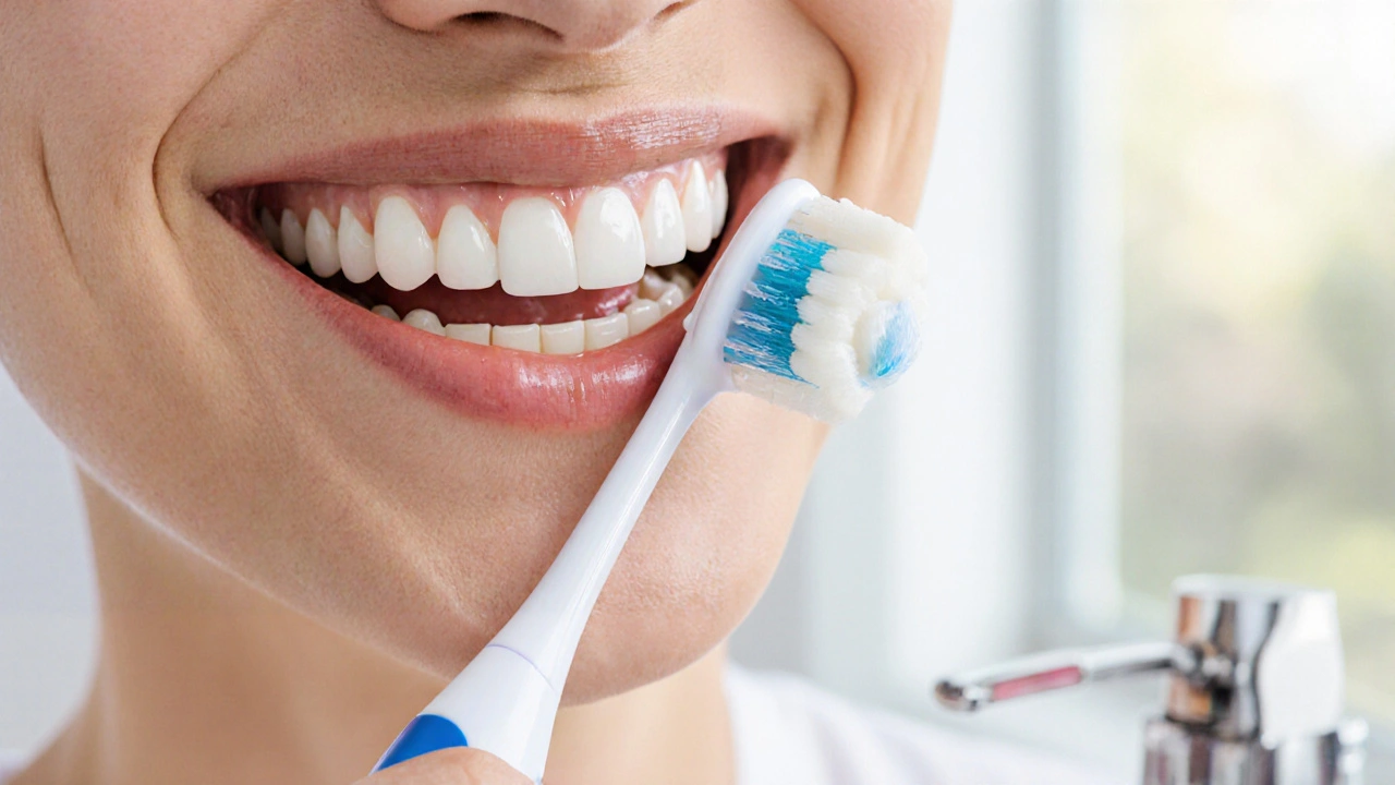 Pacient čistí zuby kartáčkem a mezizubní kartáčkem