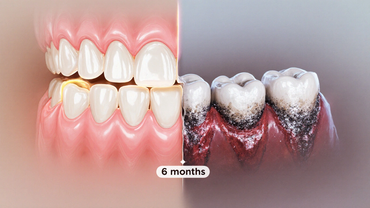 Porovnání zdravých a nemocných dásní: zlatý průběh prevence proti ztrátě kosti.