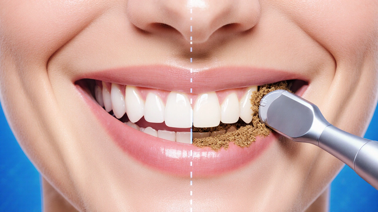 Zubní kámen na dásních je odstraňován ultrazvukovým přístrojem.