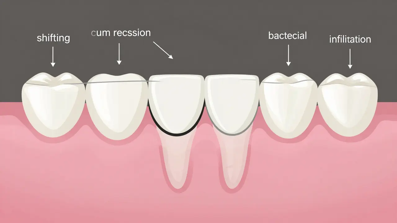 Konceptuální obrázek ukazující rizika ztráty dočasné zubní náhrady.