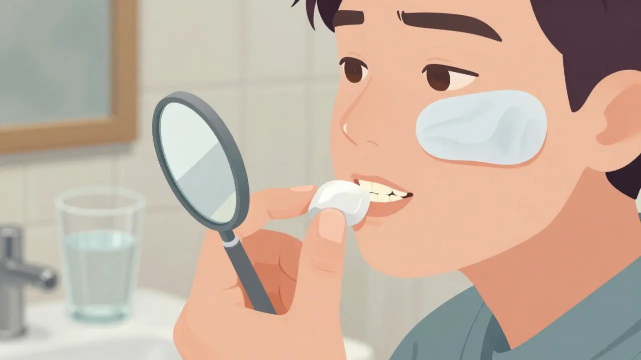 Použití zubního vosku na poškozený zub pro ochranu před dalším poškozením.