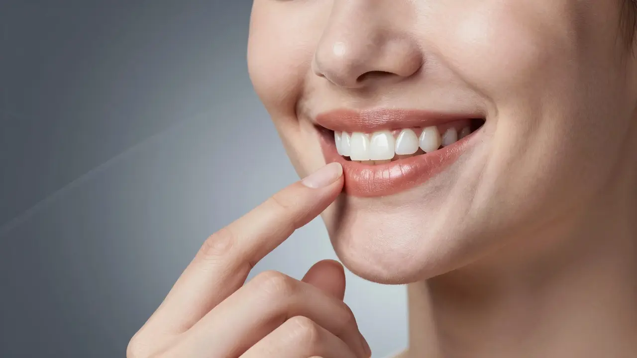 Žena se směje s krásnými, přirozeně vypadajícími zubními fazetami.