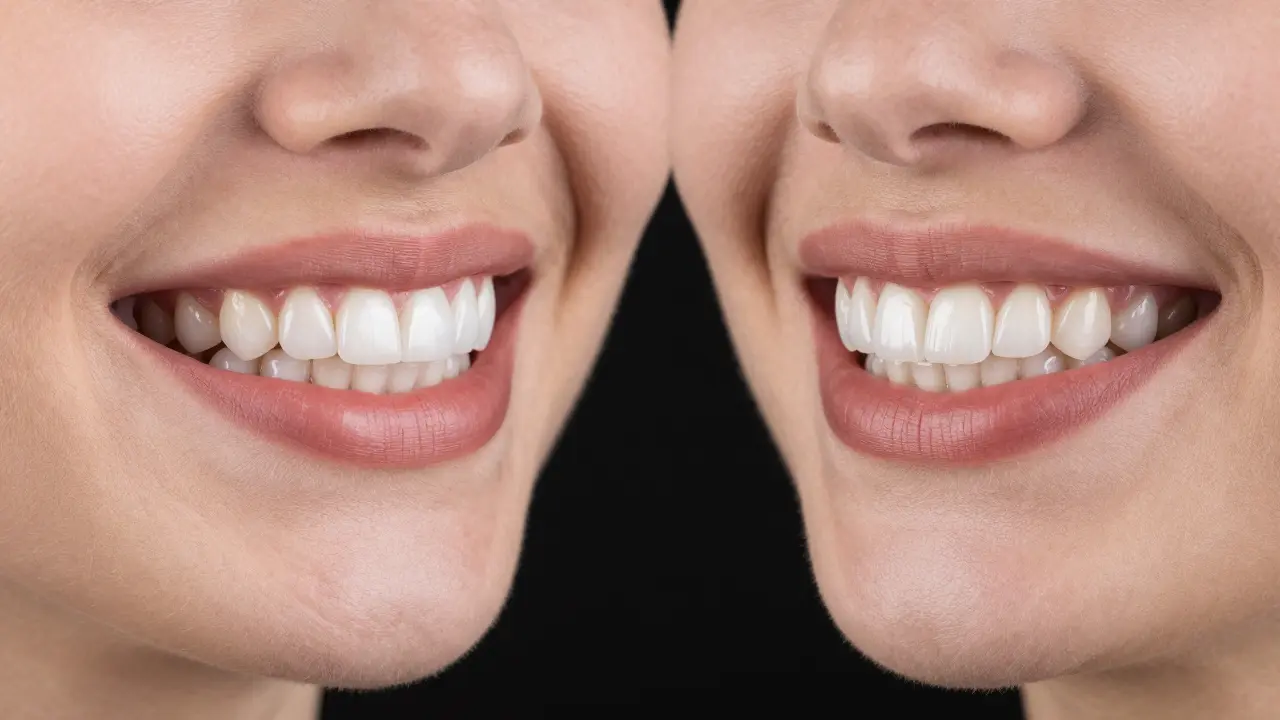 Comparison of unnatural versus natural-looking ceramic veneers on smiles.