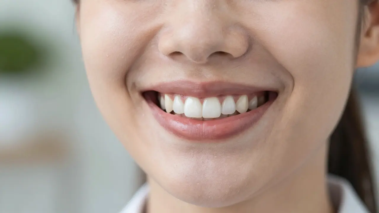 Dospělý člověk se široce usmívá, s dokonalými, neviditelnými plombami v zubech.