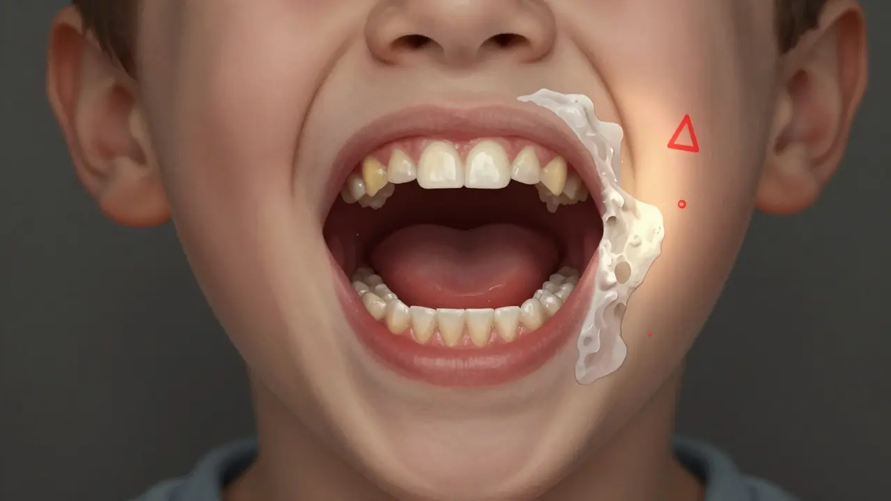 Porovnání zubního kamene a podezřelého výrůstku v ústní dutině.