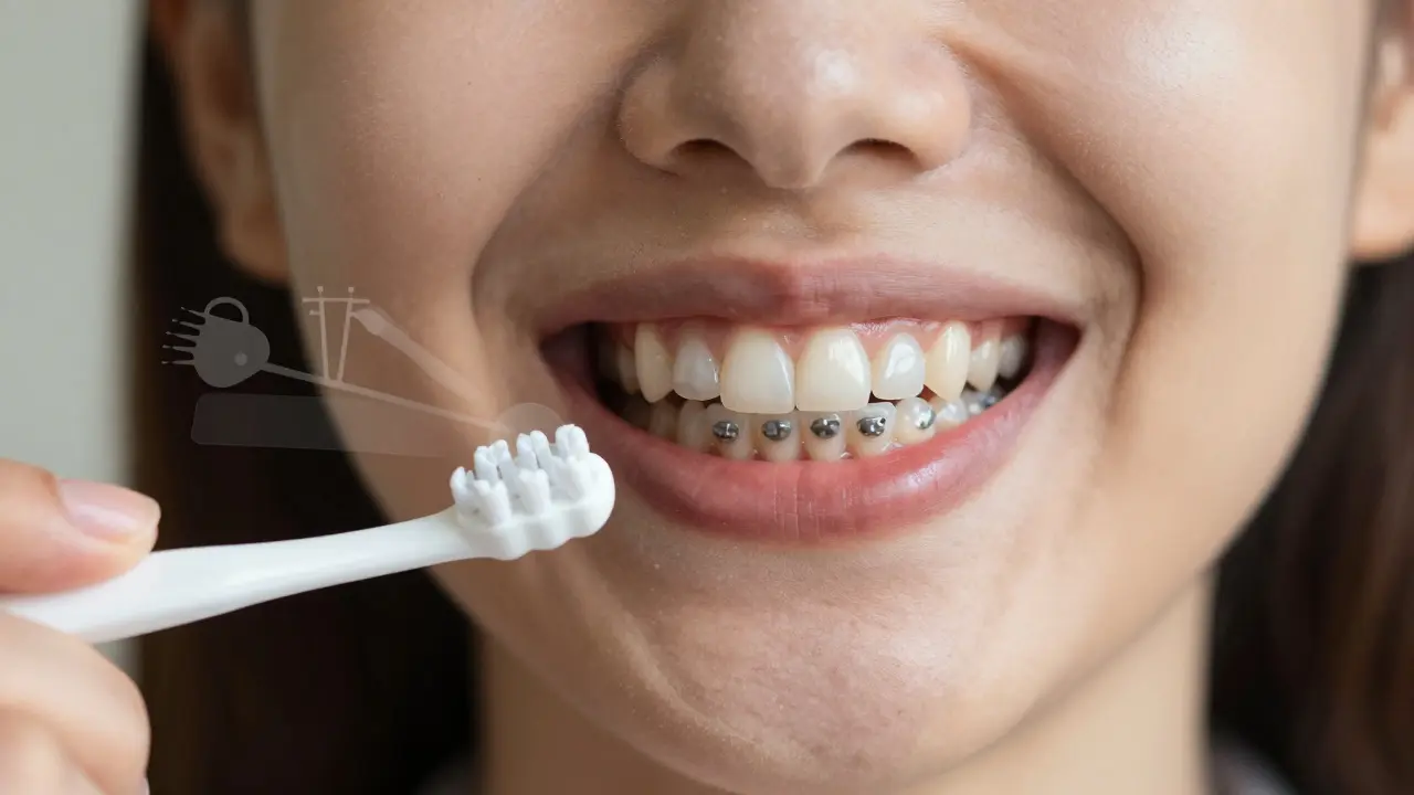 Srovnání zdravého zubu a poškozeného zubu po odstranění rovnátek.