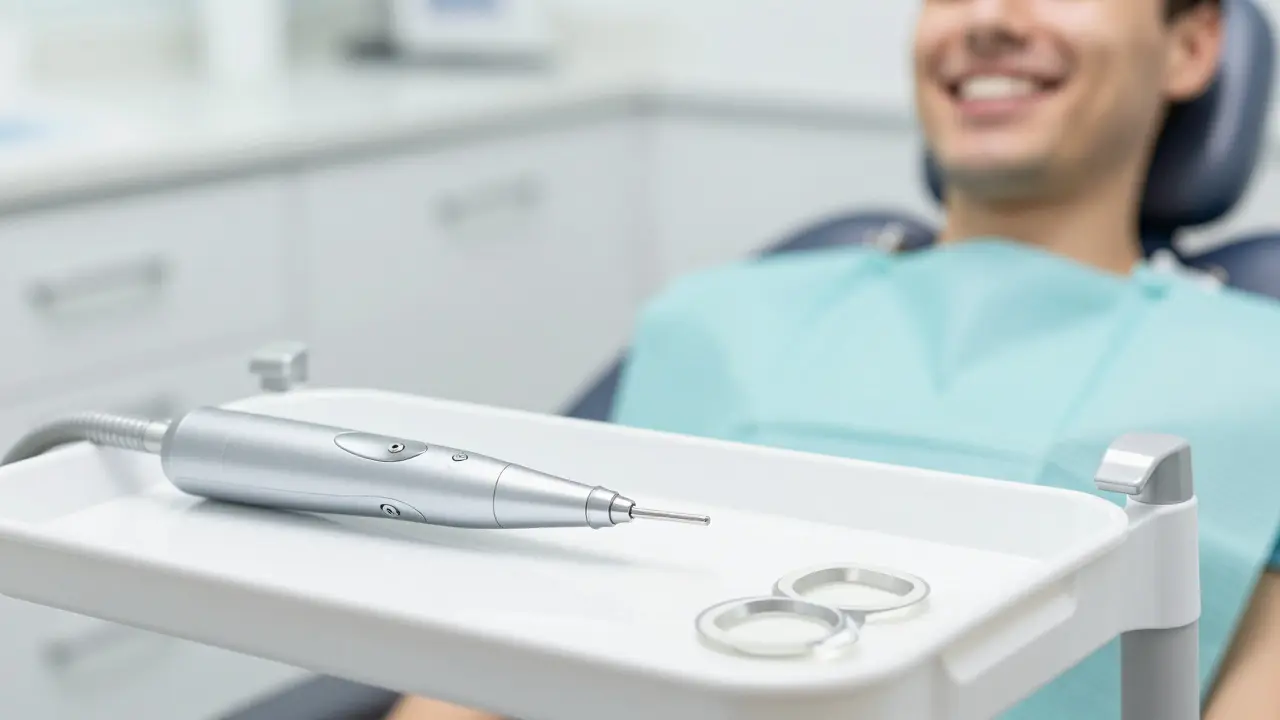 Profesionální vybavení pro čištění a bělení zubů v moderní ordinaci.