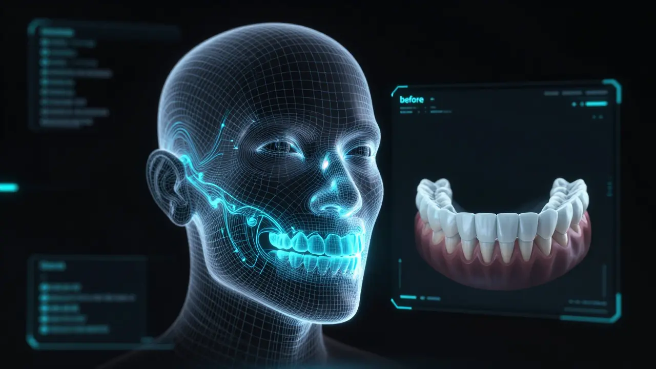 Digitální simulace designu úsměvu s holografickým modelem tváře