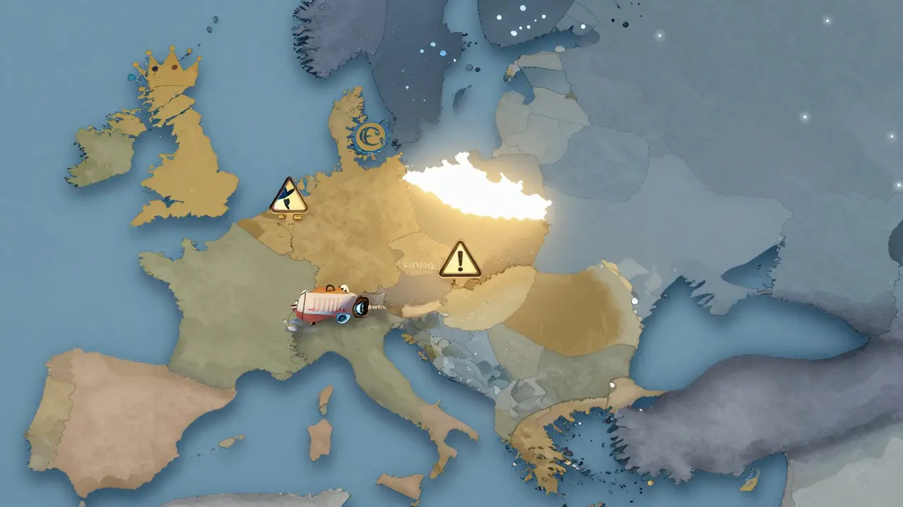 Mapa Evropy ilustrující ceny dentální péče v různých zemích