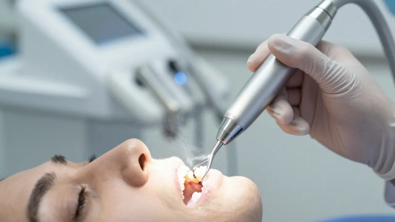 Zubní hygienista používá ultrazvukový scaler