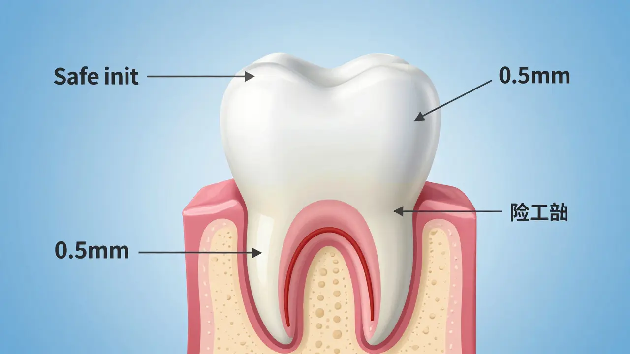 Anatomický průřez zubem ukazující sklovinu, dentin a nerv
