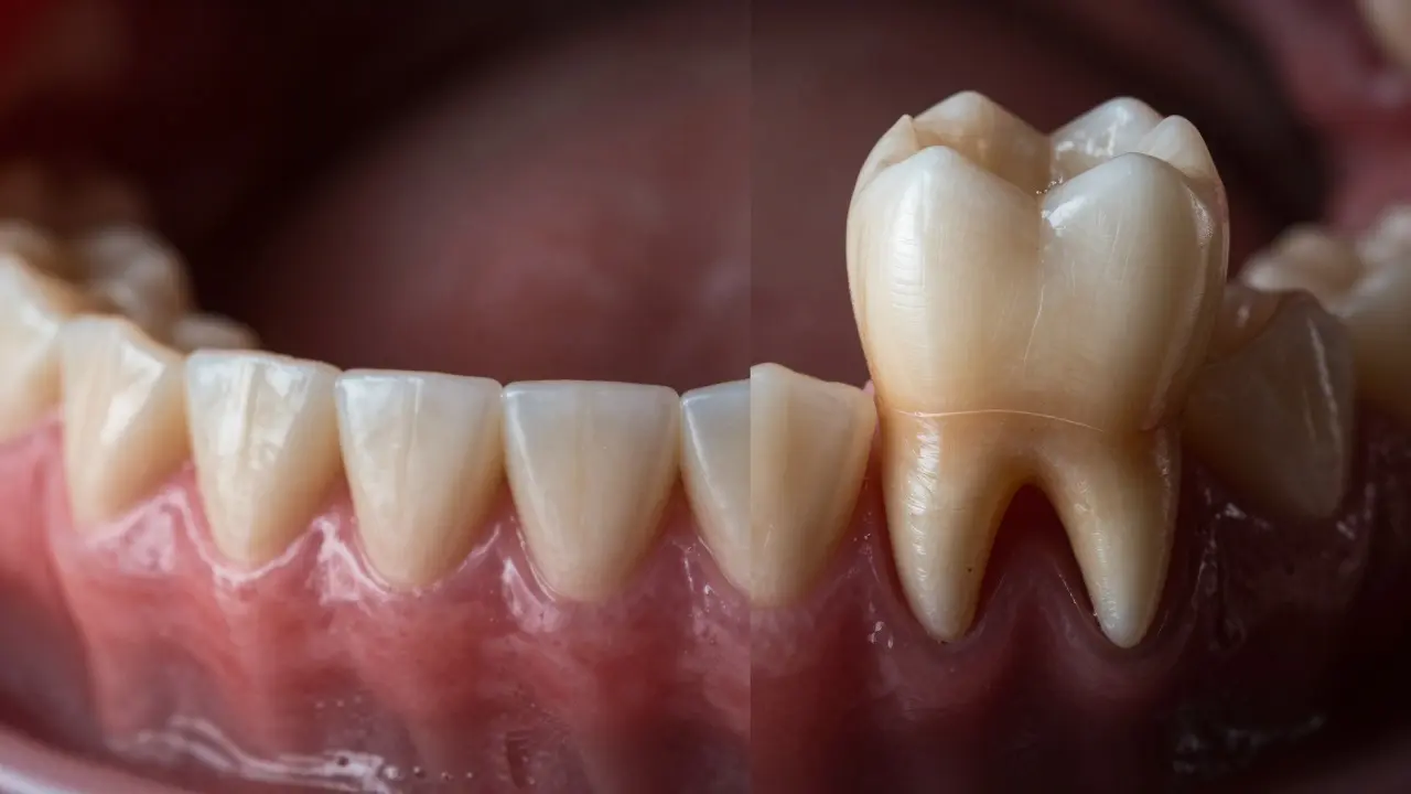 Konceptuální zobrazení uvolněného zubu způsobeného erozí kosti v důsledku nádoru