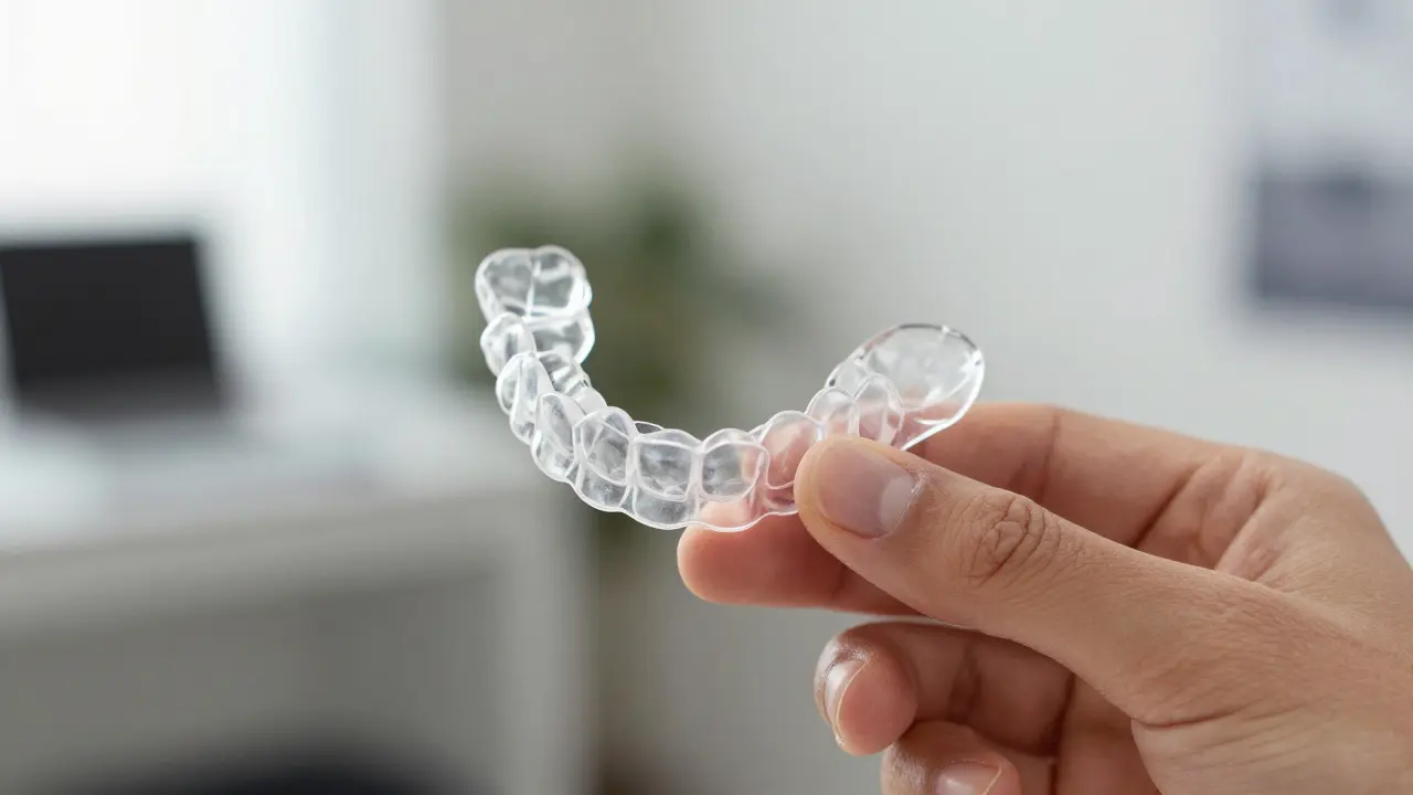 Průhledná náložka Invisalign v ruce
