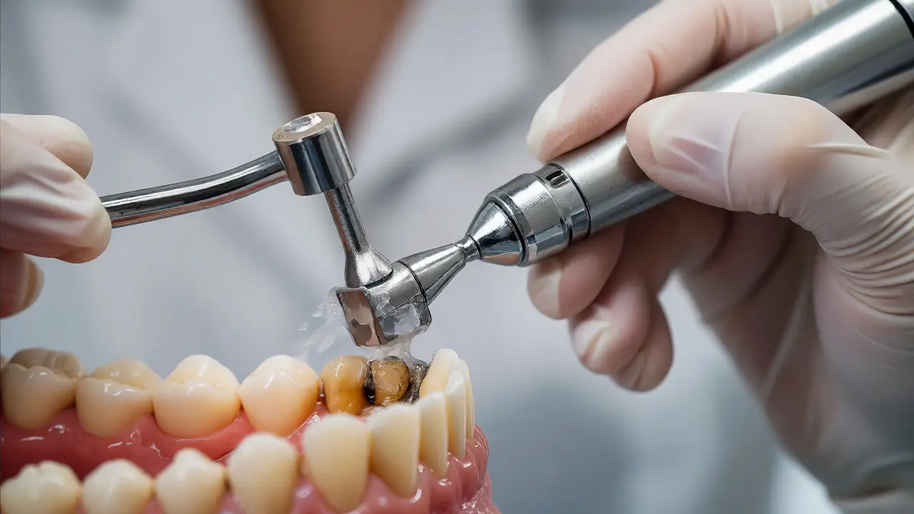 Zubní hygienista odstraňuje zubní kámen ultrazvukem