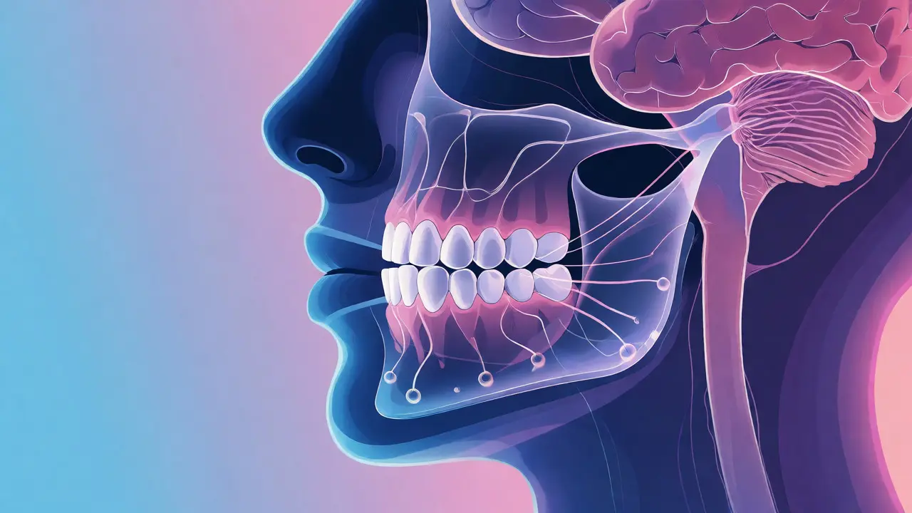 Abstract illustration of brain adapting to dentures
