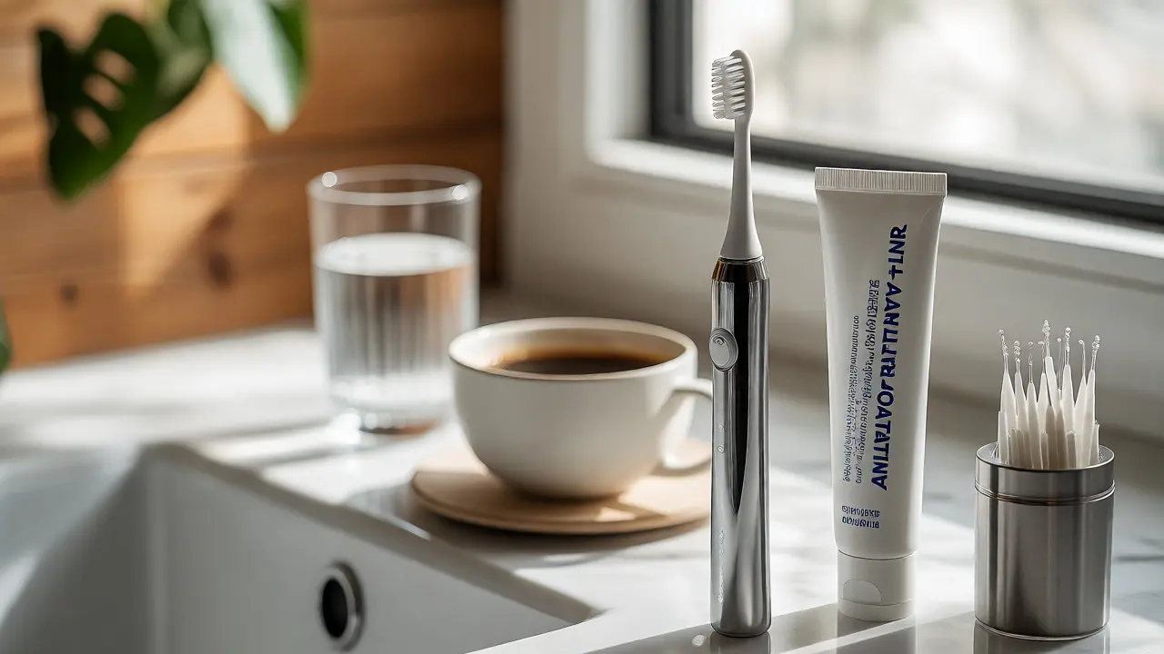 Denní ústní hygiena s elektrickým kartáčkem a prevencí.