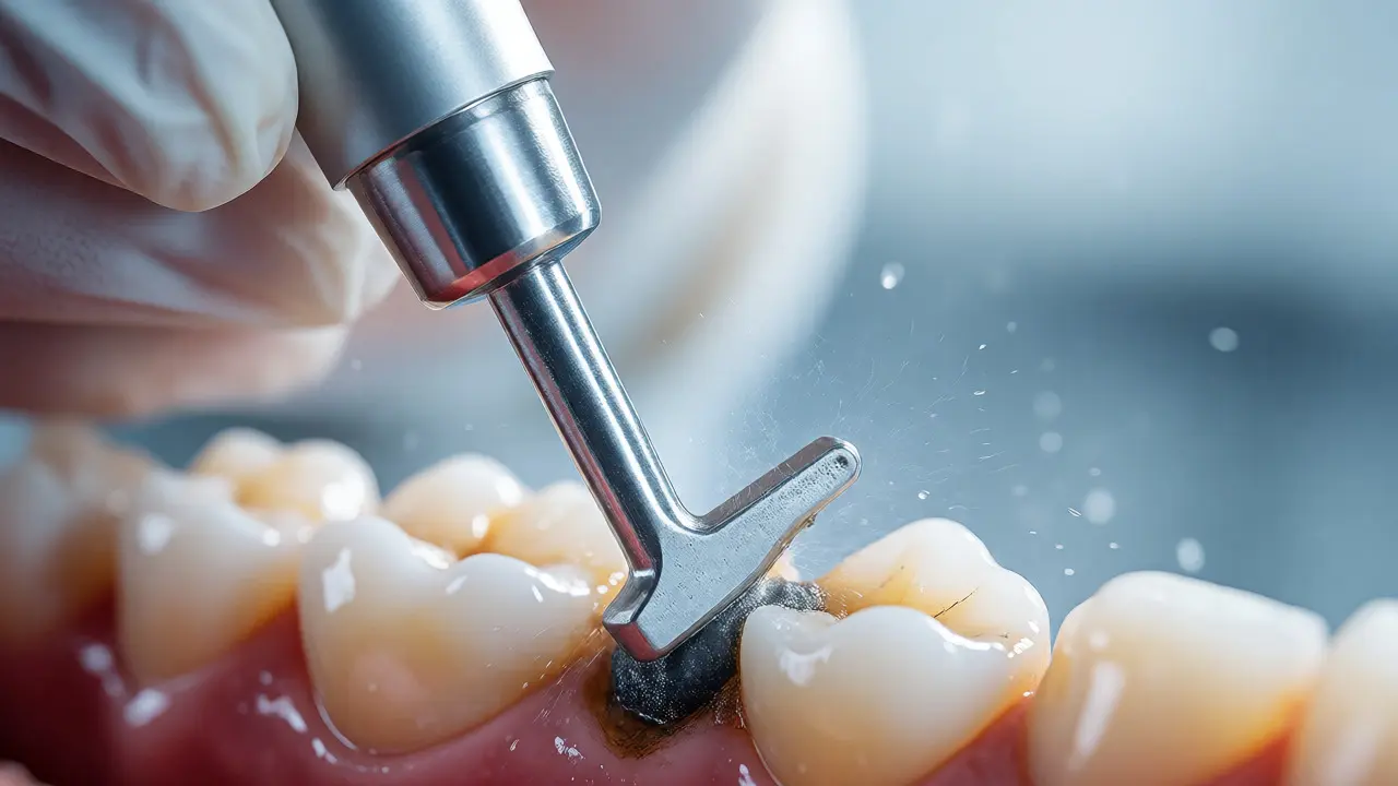 Stomatologická hygiena: Odstranění kamene ultrazvukem.